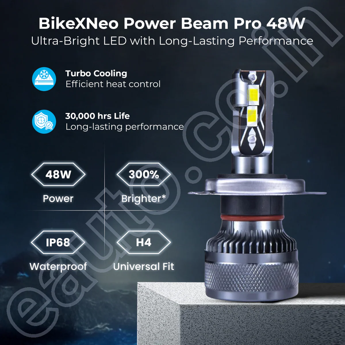 BikeXNeo Power Beam Pro 48W Motorcycle LED Headlight Bulb – India’s Most Powerful | 1 Year Warranty | Universal H4 Fit | Waterproof - Image 3