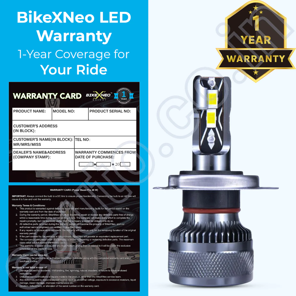 BikeXNeo Power Beam Pro 48W Motorcycle LED Headlight Bulb – India’s Most Powerful | 1 Year Warranty | Universal H4 Fit | Waterproof - Image 9