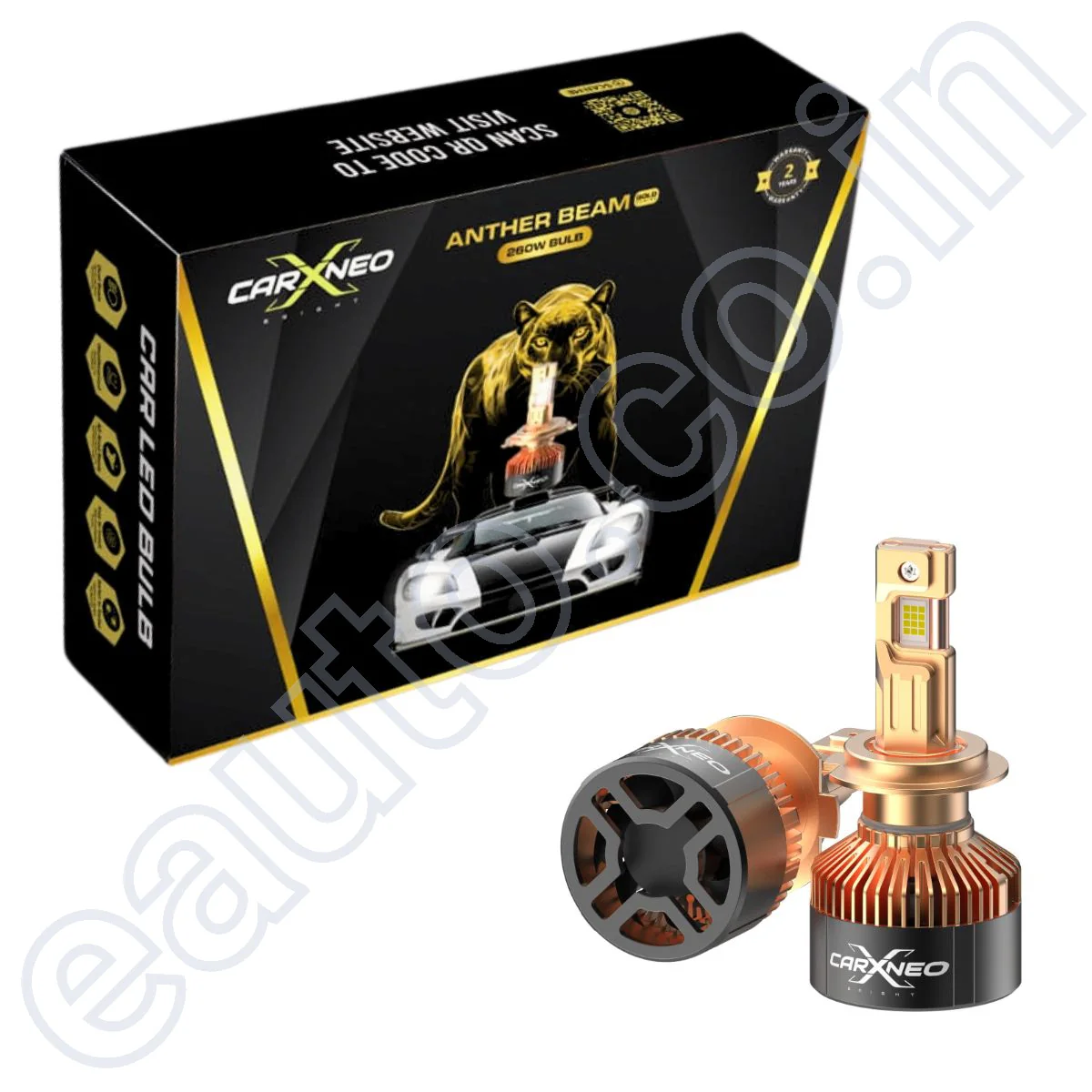 CarXNeo PantherBeam Gold 260 Watt Powerful Car LED Bulb | Set of 2 | H7 | 6000K | 2 Years Warranty - Image 2