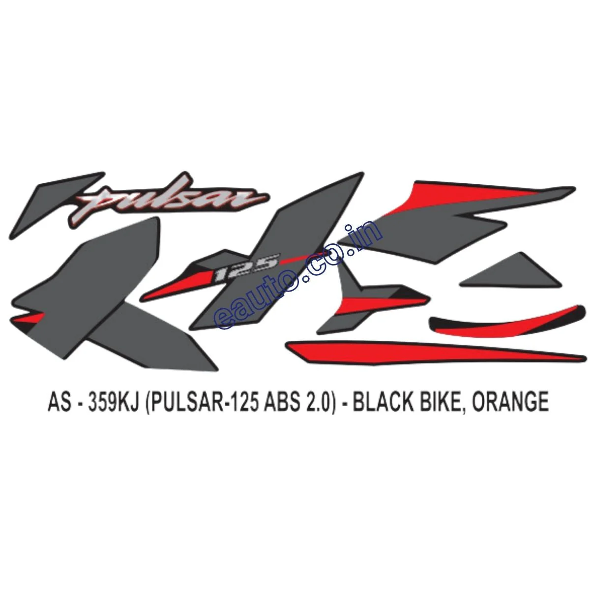 Graphics Sticker Set for Bajaj Pulsar 125 | ABS 2.0 | Black Vehicle | Orange Sticker | Both Sides
