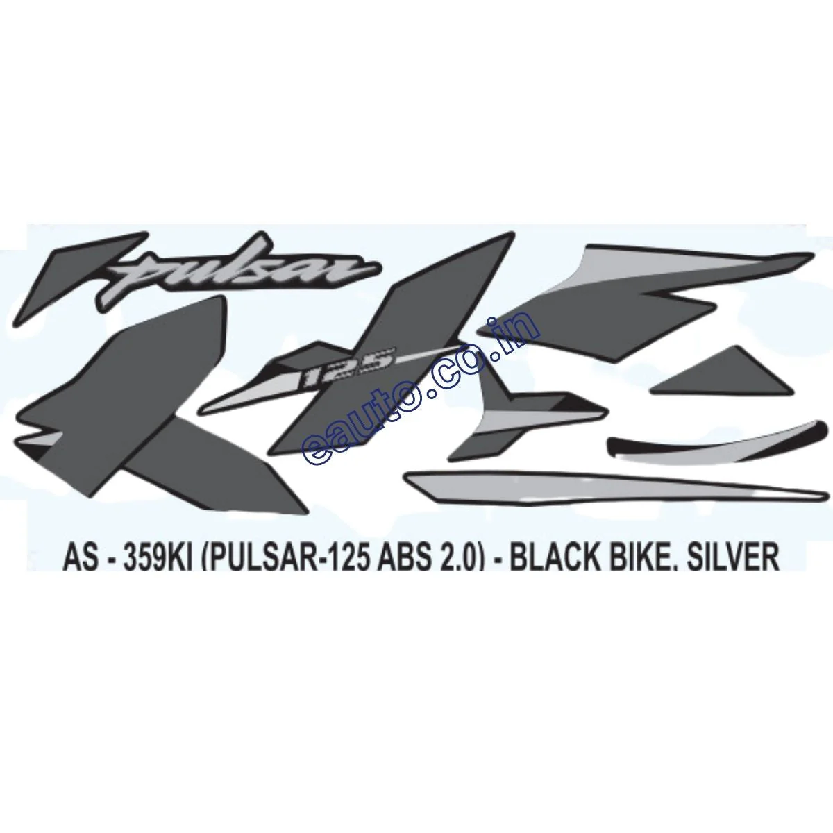 Graphics Sticker Set for Bajaj Pulsar 125 | ABS 2.0 | Black Vehicle | Silver Sticker | Both Sides