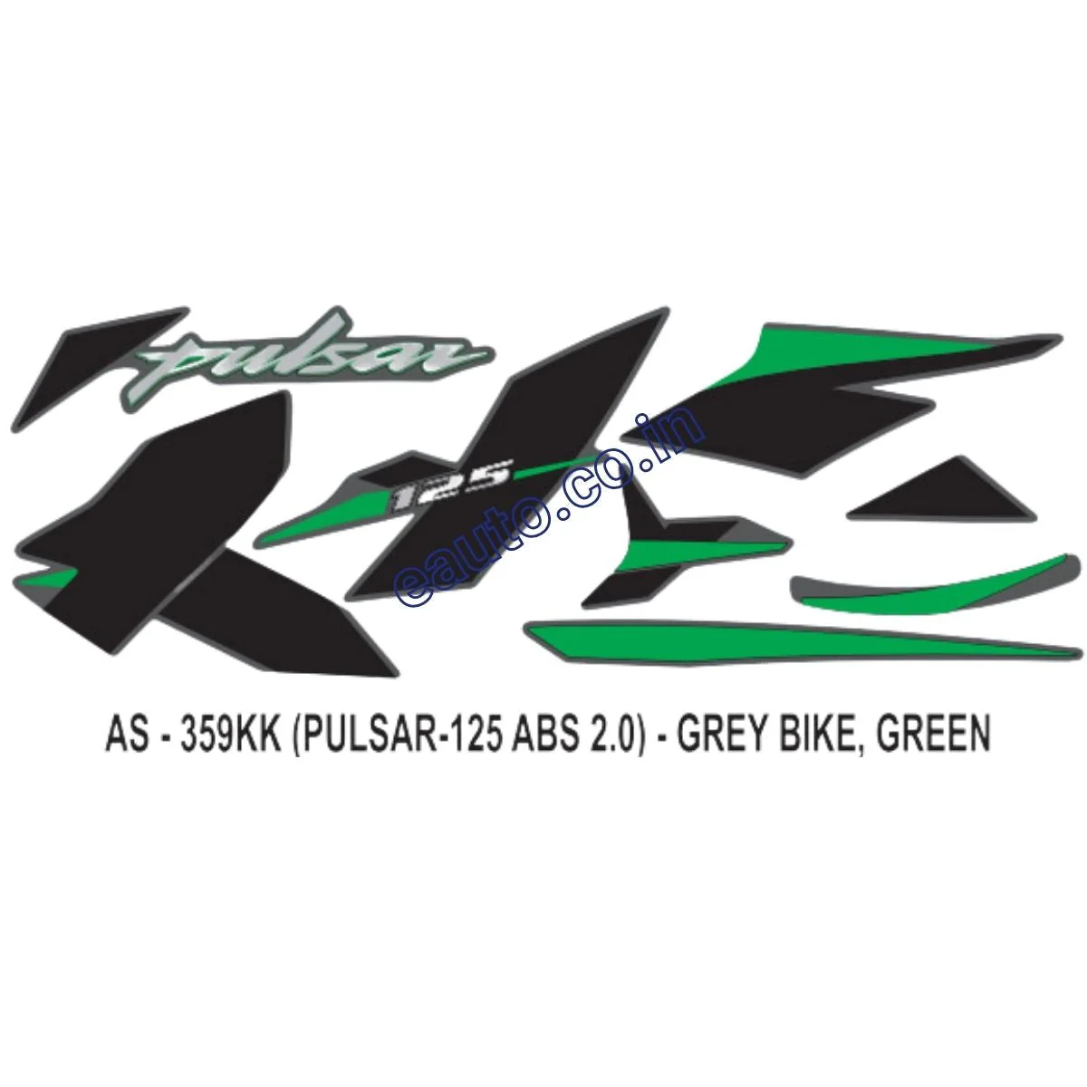Graphics Sticker Set for Bajaj Pulsar 125 | ABS 2.0 | Grey Vehicle | Green Sticker | Both Sides
