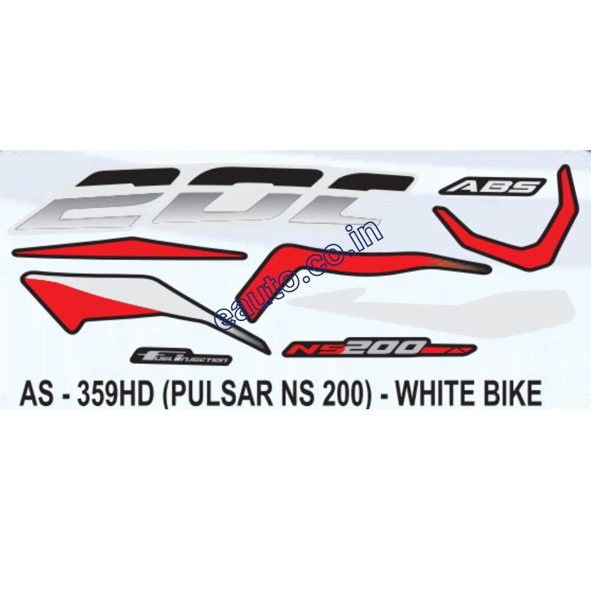 Graphics Sticker Set for Bajaj Pulsar NS 200 | ABS | White Vehicle | Both Sides