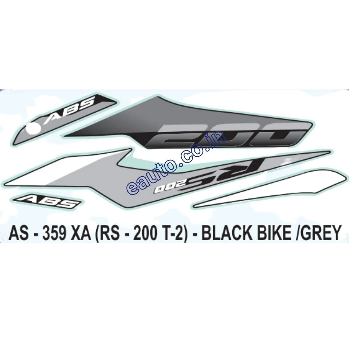 Graphics Sticker Set for Bajaj Pulsar RS 200 | Type 2 | ABS | Black Vehicle | Grey Sticker | Both Sides