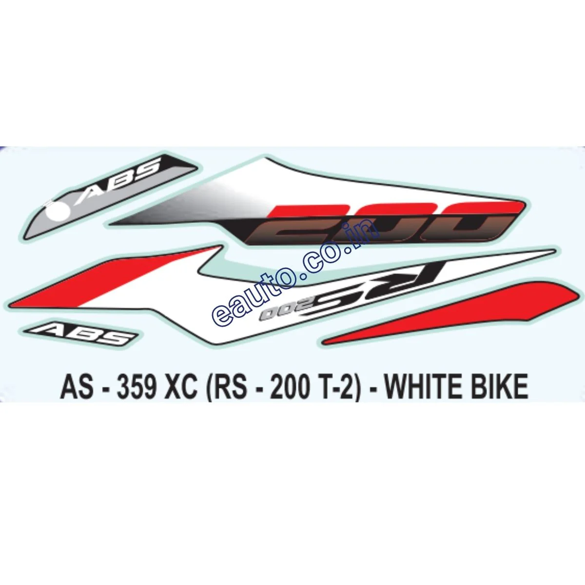 Graphics Sticker Set for Bajaj Pulsar RS 200 | Type 2 | ABS | White Vehicle | Both Sides