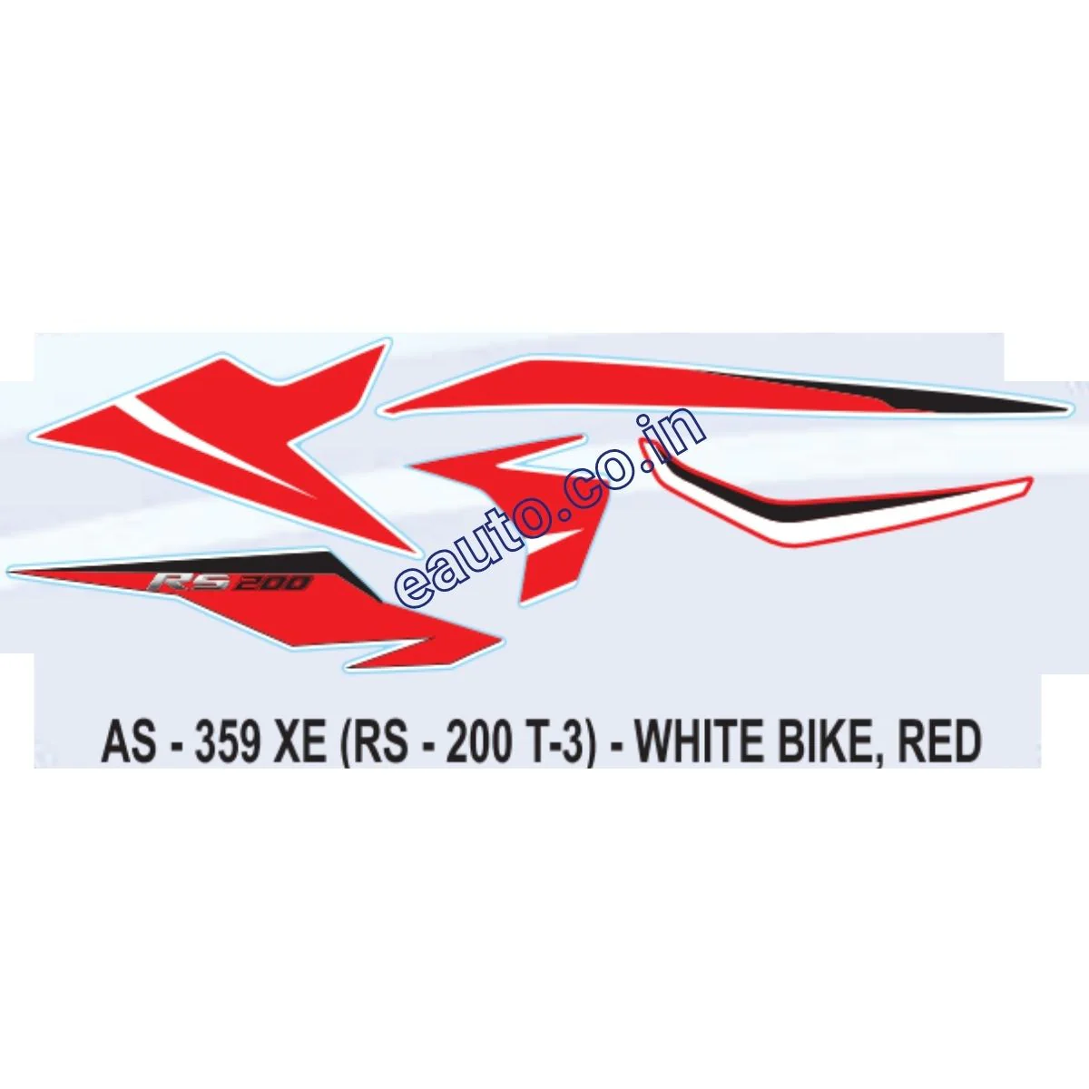 Graphics Sticker Set for Bajaj Pulsar RS 200 | Type 3 | White Vehicle | Black Sticker | Both Sides