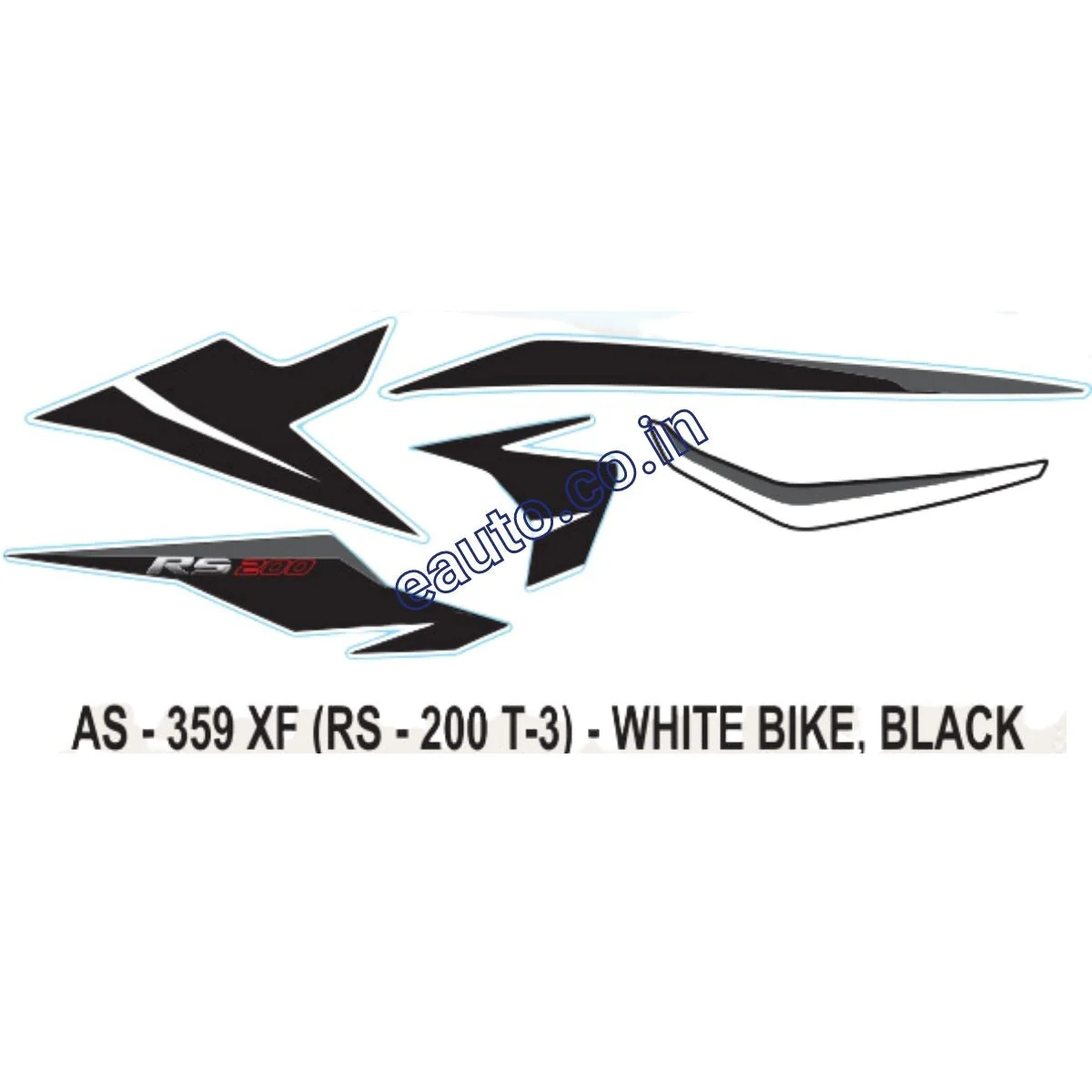 Graphics Sticker Set for Bajaj Pulsar RS 200 | Type 3 | White Vehicle | Red Sticker | Both Sides