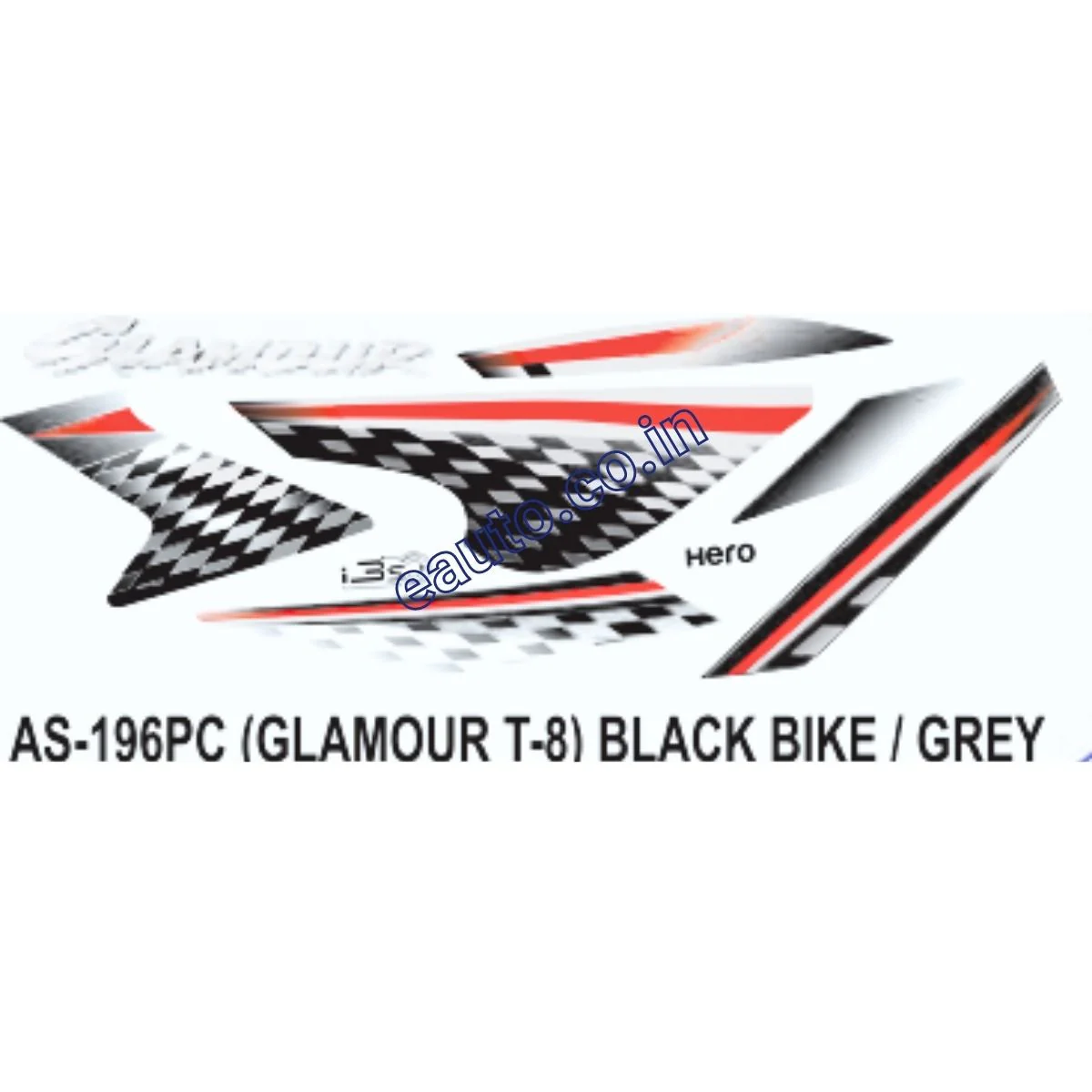 Graphics Sticker Set for Hero Glamour i3S | Type 8 | Black Vehicle | Grey Sticker | Both Sides