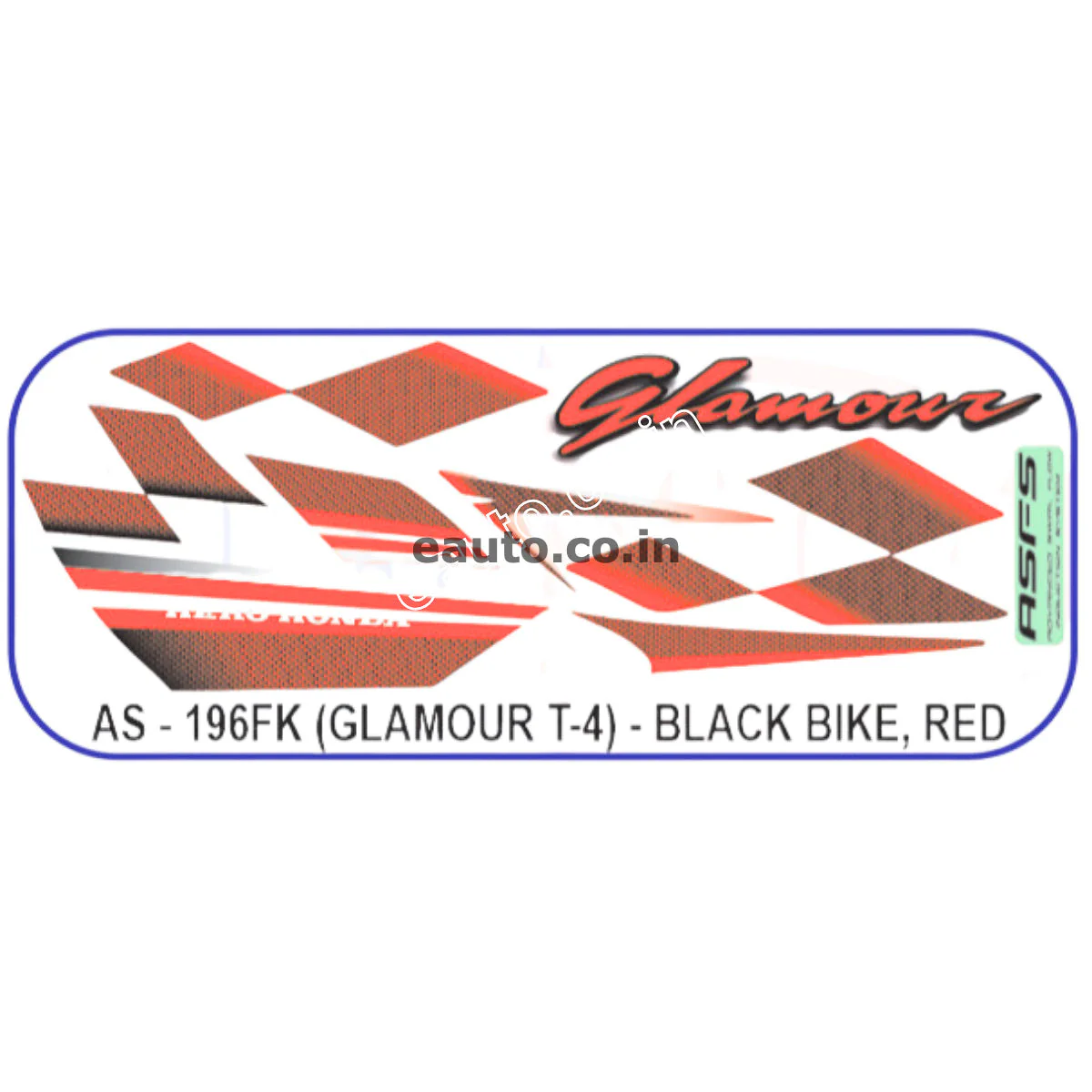 Graphics Sticker Set for Hero Glamour | Type 4 | ASFS | Black Vehicle | Red Sticker | Both Sides