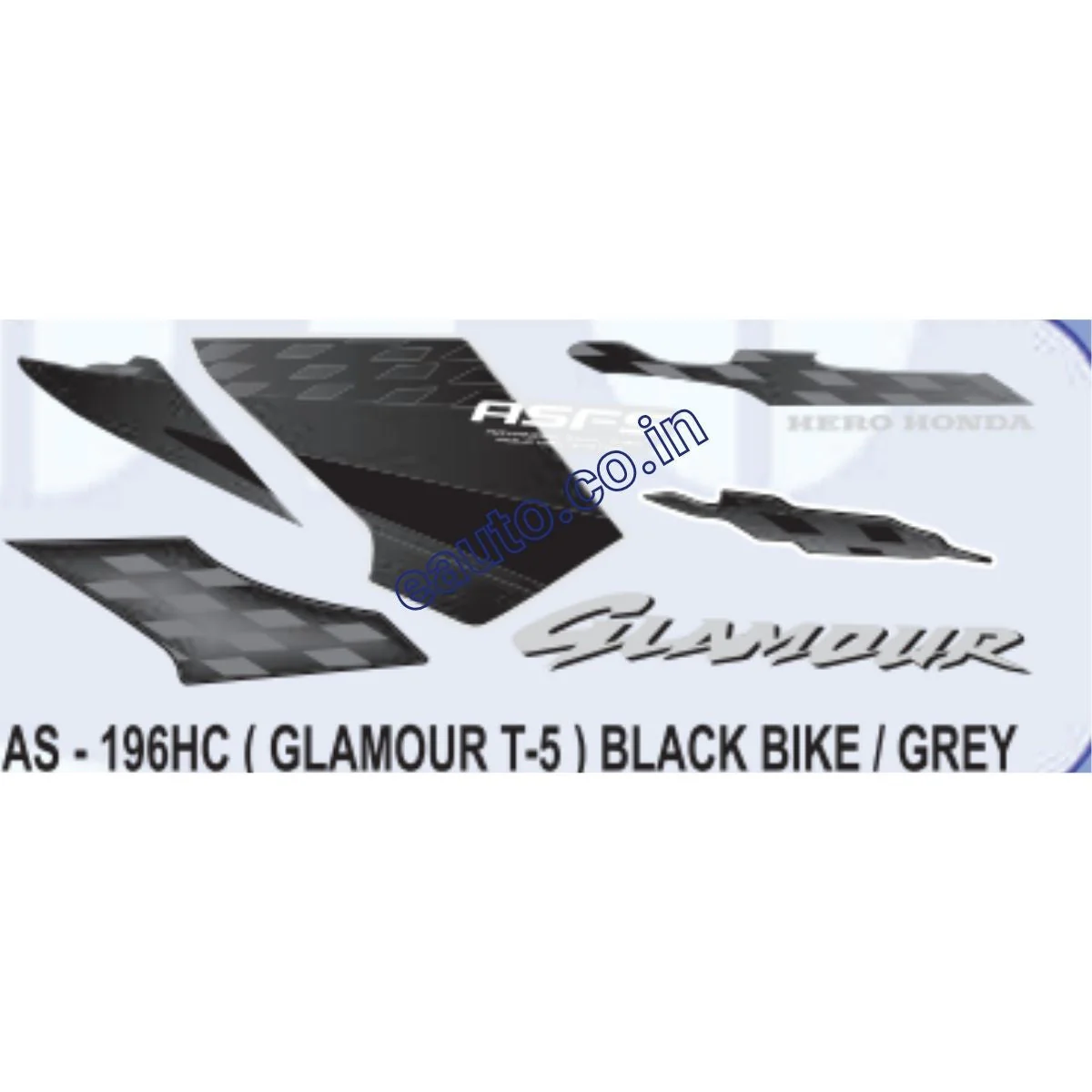 Graphics Sticker Set for Hero Glamour | Type 5 | ASFS | Black Vehicle | Grey Sticker | Both Sides