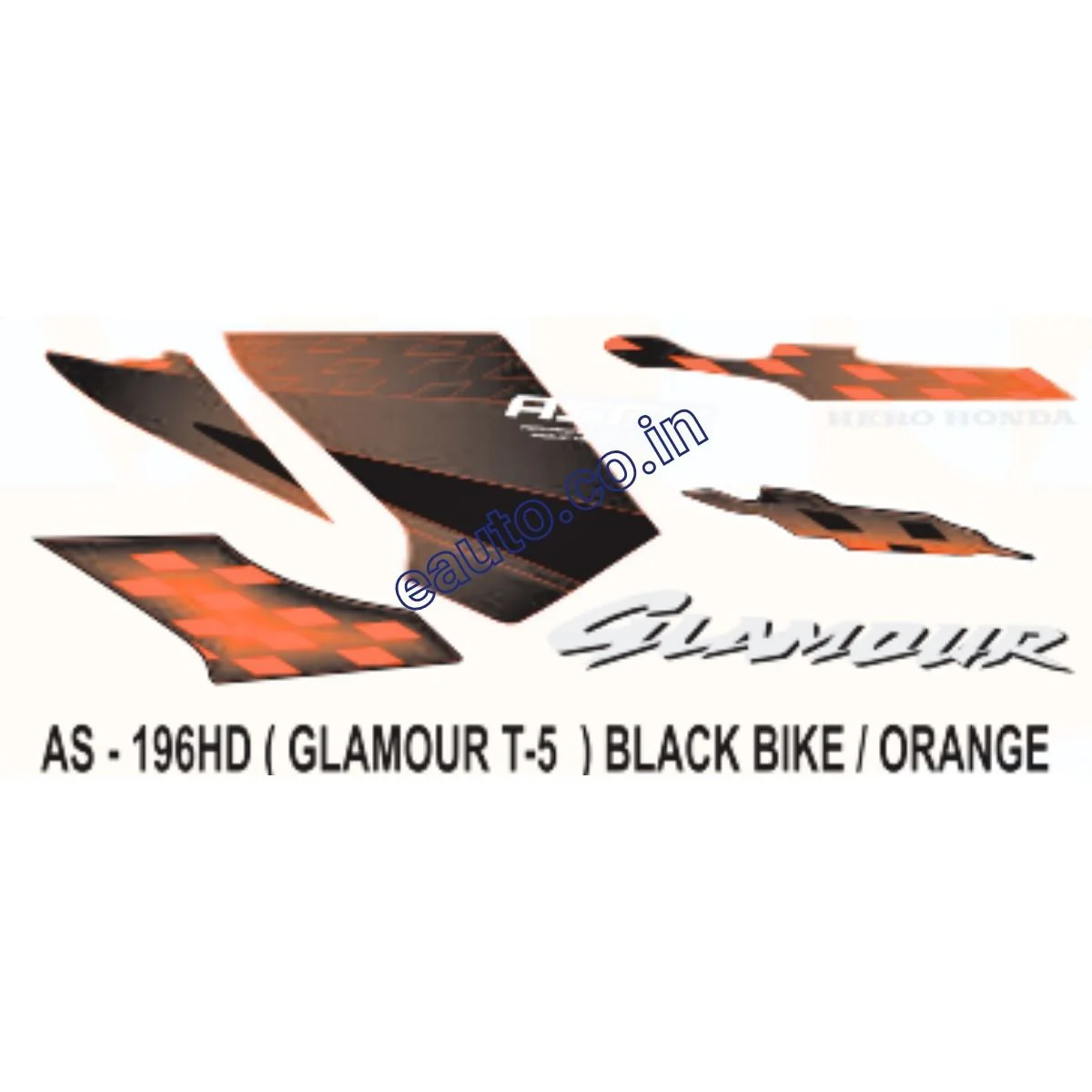 Graphics Sticker Set for Hero Glamour | Type 5 | ASFS | Black Vehicle | Orange Sticker | Both Sides
