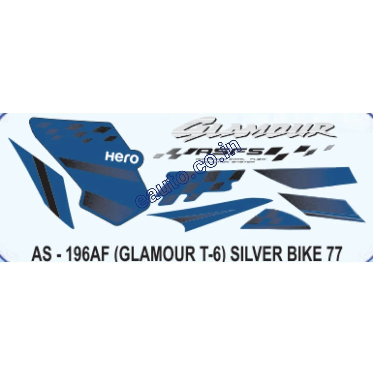Graphics Sticker Set for Hero Glamour | Type 6 | ASFS | Silver Vehicle | Blue Sticker | Both Sides