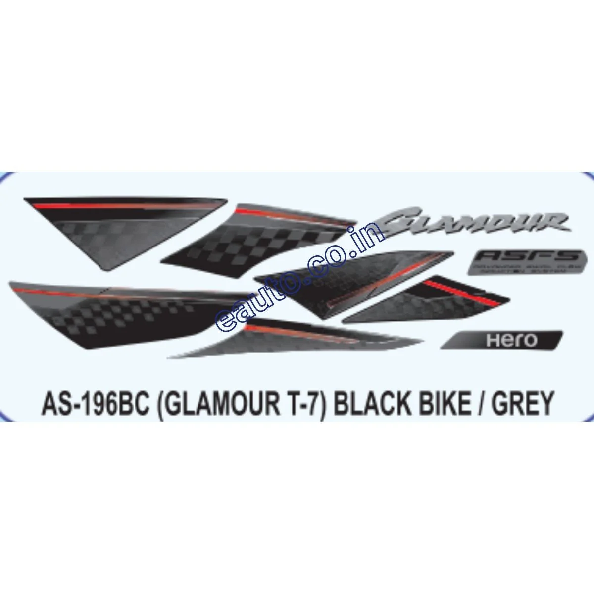 Graphics Sticker Set for Hero Glamour | Type 7 | ASFS | Black Vehicle | Grey Sticker | Both Sides