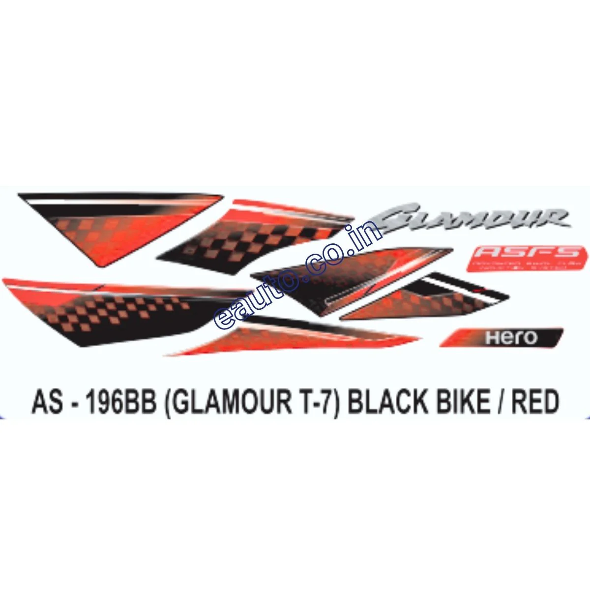 Graphics Sticker Set for Hero Glamour | Type 7 | ASFS | Black Vehicle | Red Sticker | Both Sides