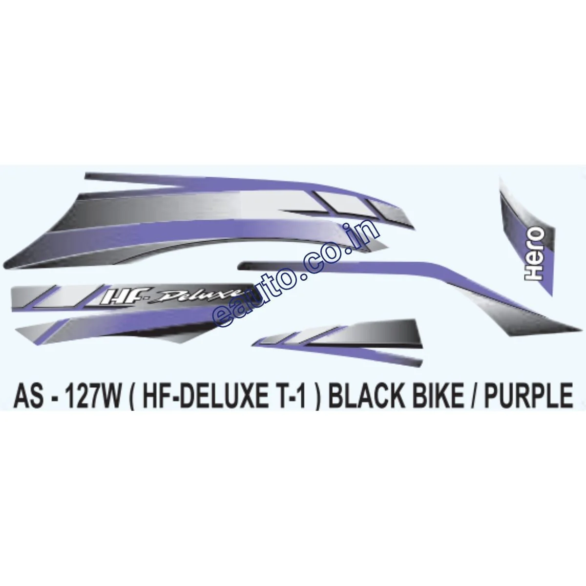 Graphics Sticker Set for Hero HF Deluxe | Type 1 | Black Vehicle | Purple Sticker | Both Sides
