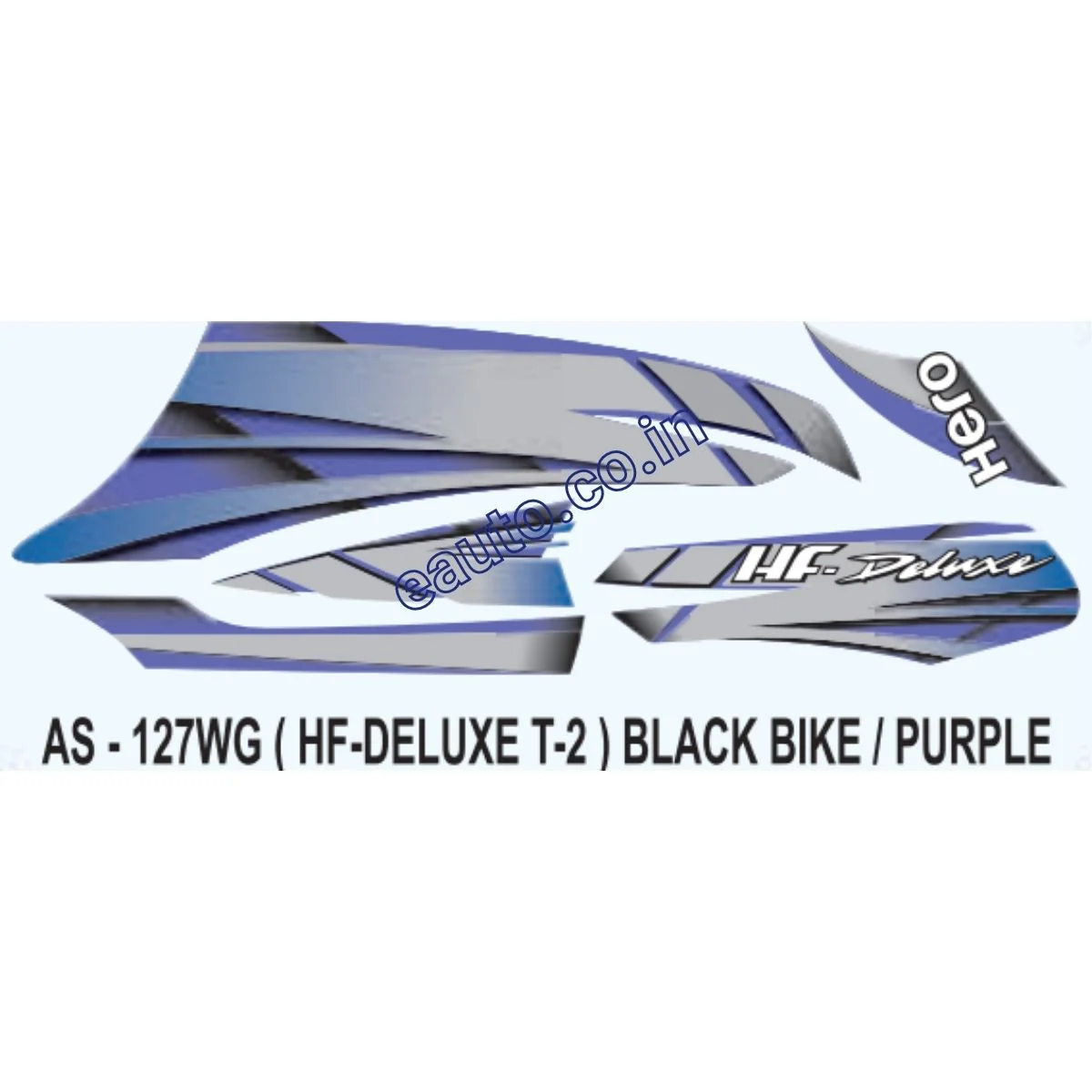 Graphics Sticker Set for Hero HF Deluxe | Type 2 | Black Vehicle | Purple Sticker | Both Sides