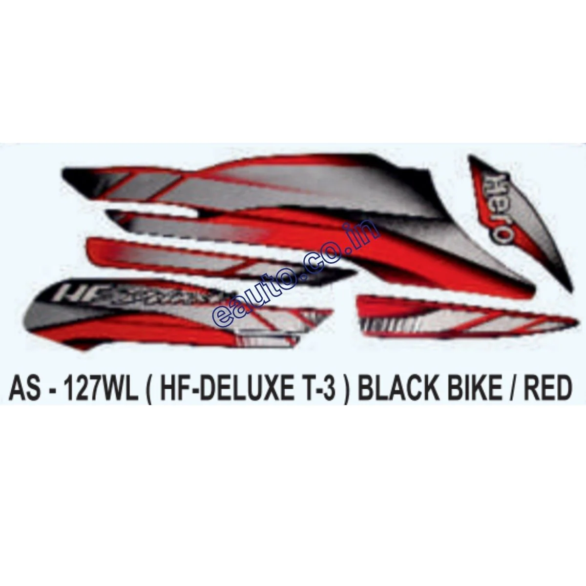 Graphics Sticker Set for Hero HF Deluxe | Type 3 | Black Vehicle | Red Sticker | Both Sides
