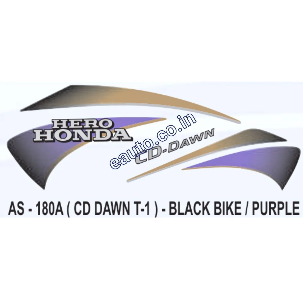 Graphics Sticker Set for Hero Honda CD Dawn | Type 1 | Black Vehicle | Purple Sticker | Both Sides