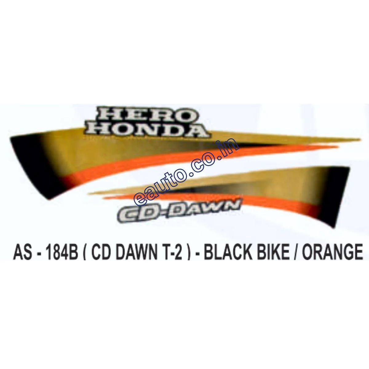 Graphics Sticker Set for Hero Honda CD Dawn | Type 2 | Black Vehicle | Orange Sticker | Both Sides