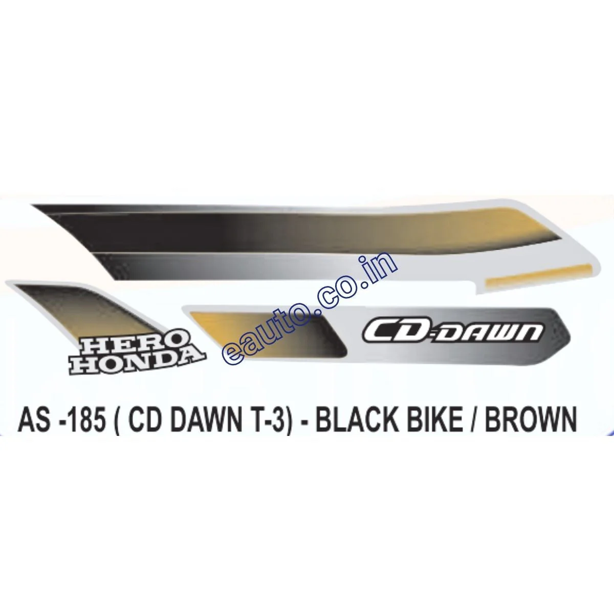 Graphics Sticker Set for Hero Honda CD Dawn | Type 3 | Black Vehicle | Brown Sticker | Both Sides