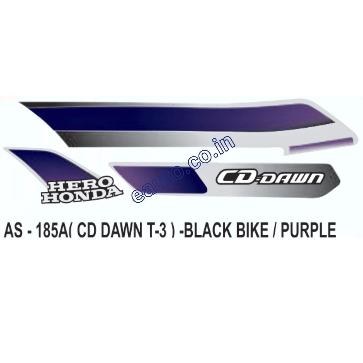 Graphics Sticker Set for Hero Honda CD Dawn | Type 3 | Black Vehicle | Purple Sticker | Both Sides