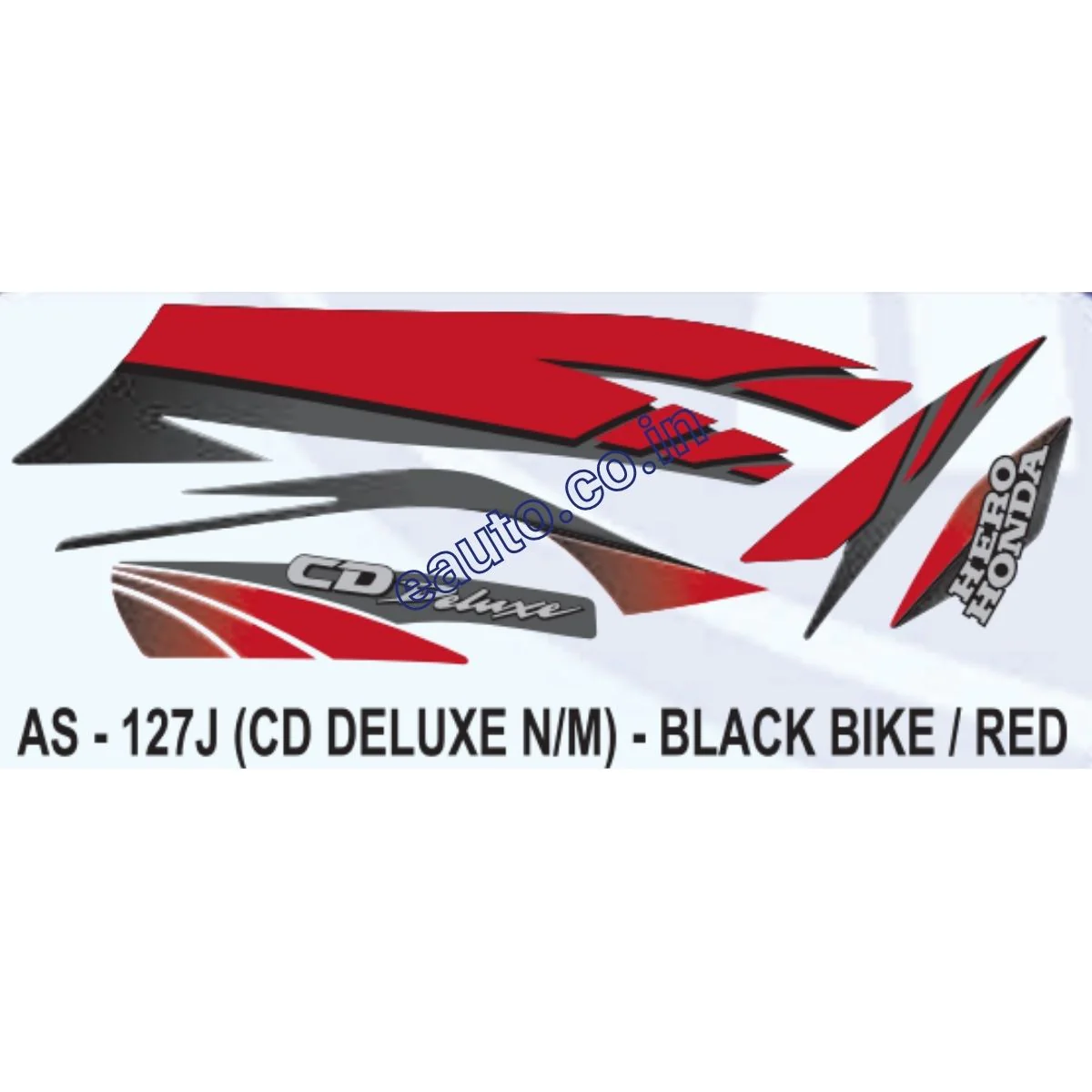 Graphics Sticker Set for Hero Honda CD Deluxe | New Model | Black Vehicle | Red Sticker | Both Sides