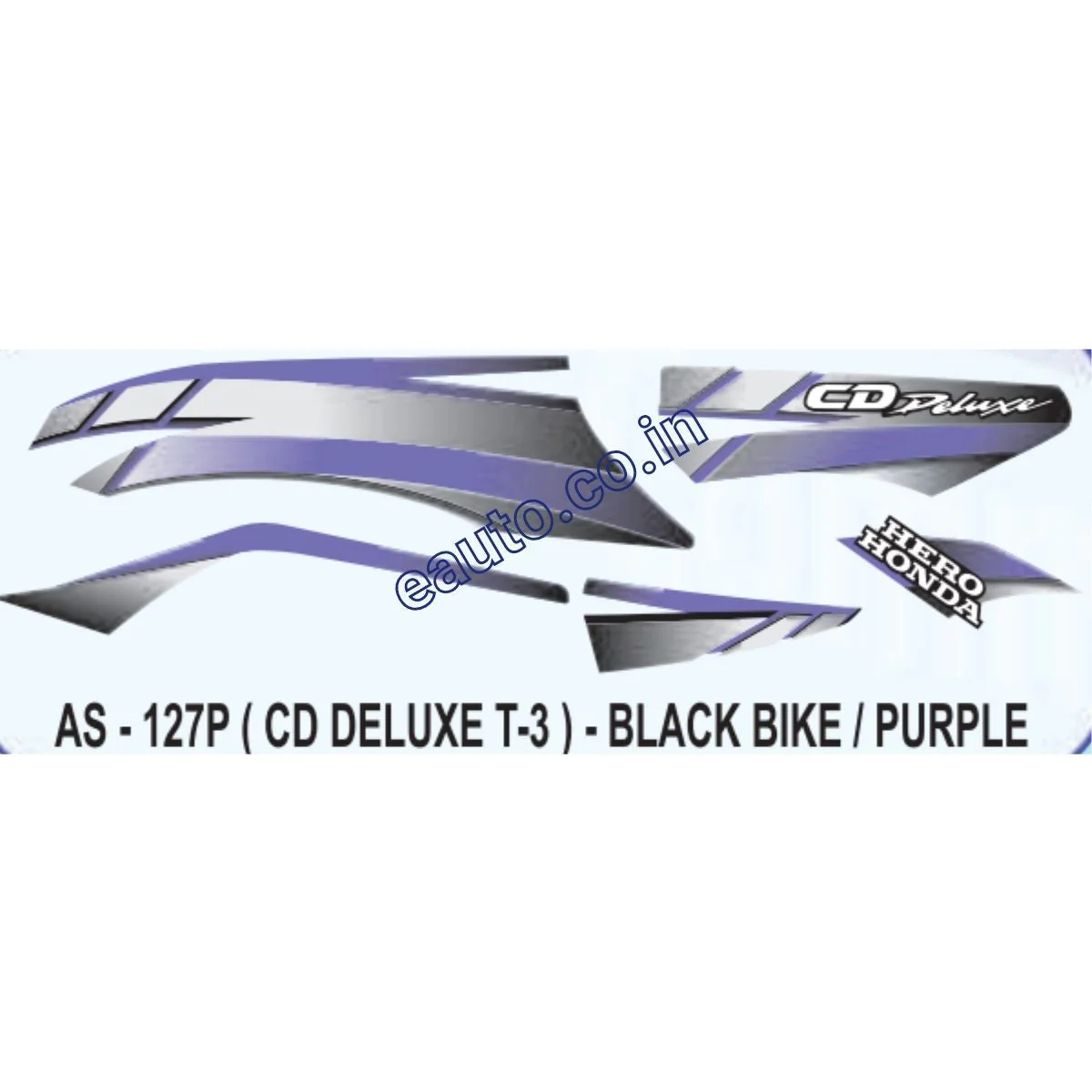 Graphics Sticker Set for Hero Honda CD Deluxe | Type 3 | Black Vehicle | Purple Sticker | Both Sides