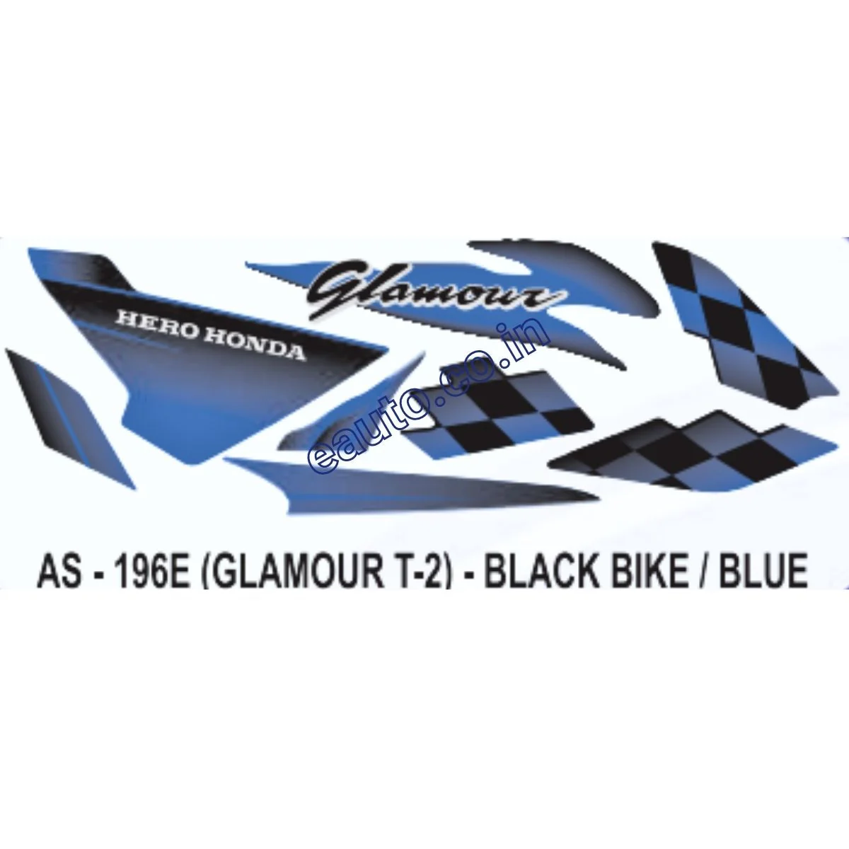 Graphics Sticker Set for Hero Honda Glamour | Type 2 | Black Vehicle | Blue Sticker | Both Sides