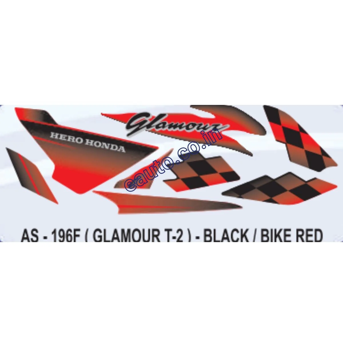 Graphics Sticker Set for Hero Honda Glamour | Type 2 | Black Vehicle | Red Sticker | Both Sides