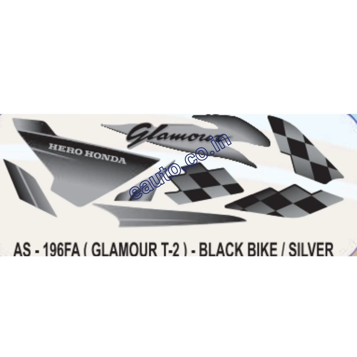 Graphics Sticker Set for Hero Honda Glamour | Type 2 | Black Vehicle | Silver Sticker | Both Sides