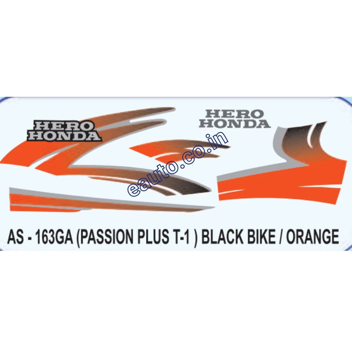 Graphics Sticker Set for Hero Honda Passion Plus | Type 1 | Black Vehicle | Orange Sticker | Both Sides