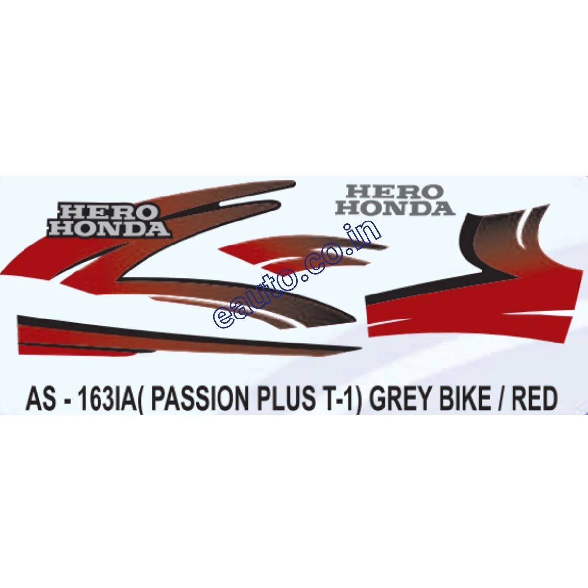 Graphics Sticker Set for Hero Honda Passion Plus | Type 1 | Grey Vehicle | Red Sticker | Both Sides
