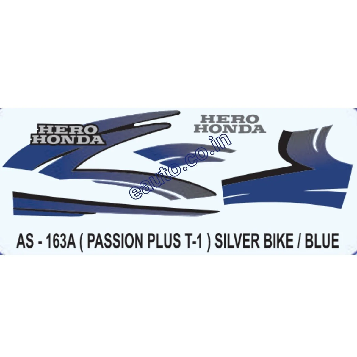 Graphics Sticker Set for Hero Honda Passion Plus | Type 1 | Silver Vehicle | Blue Sticker | Both Sides
