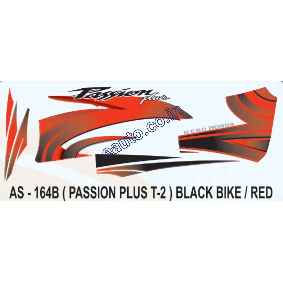 Graphics Sticker Set for Hero Honda Passion Plus | Type 2 | Black Vehicle | Red Sticker | Both Sides