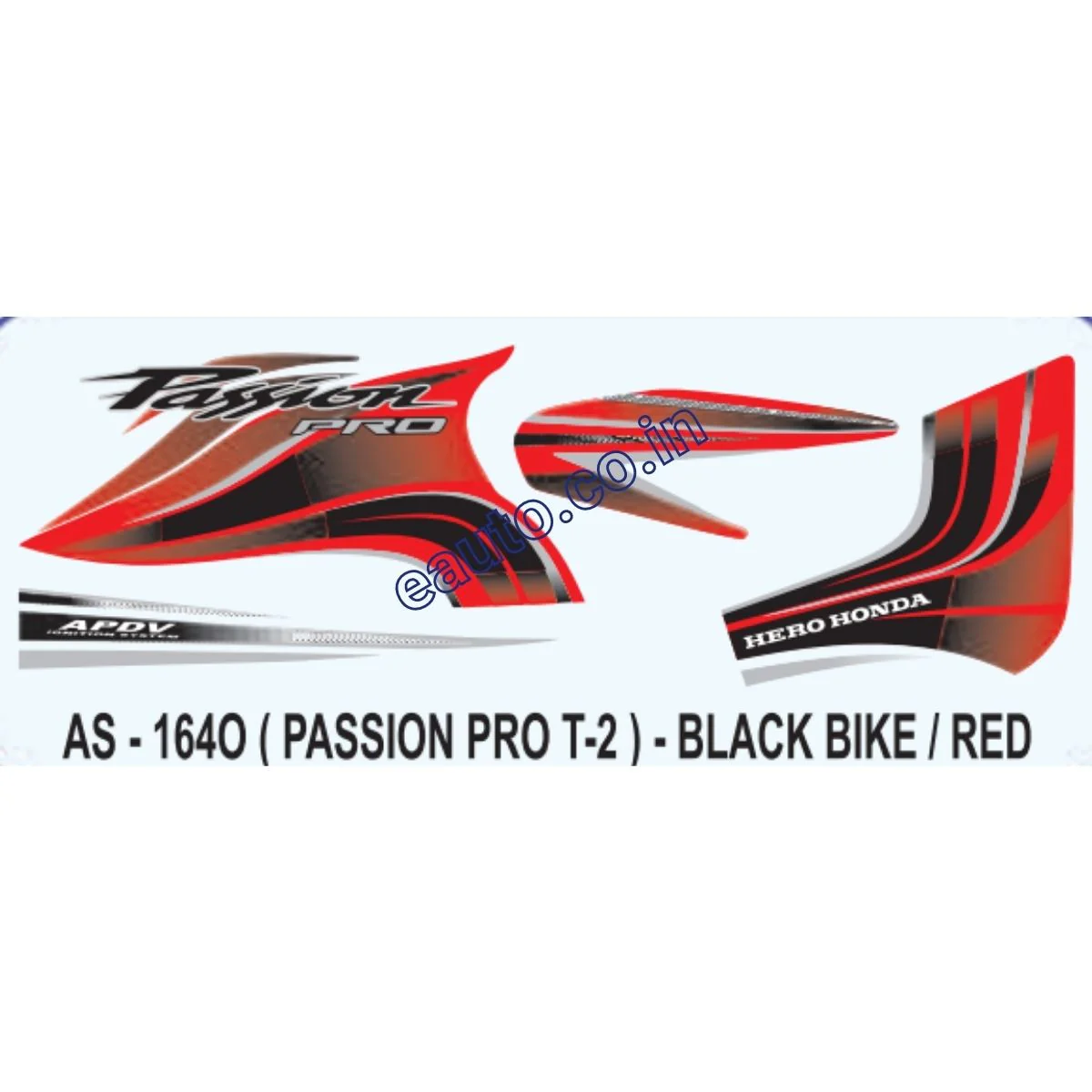 Graphics Sticker Set for Hero Honda Passion Pro | Type 2 | Black Vehicle | Red Sticker | Both Sides