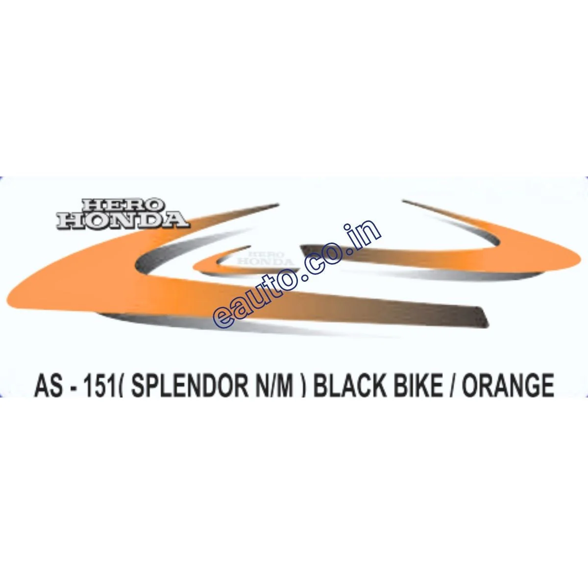 Graphics Sticker Set for Hero Honda Splendor | New Model | Black Vehicle | Orange Sticker | Both Sides