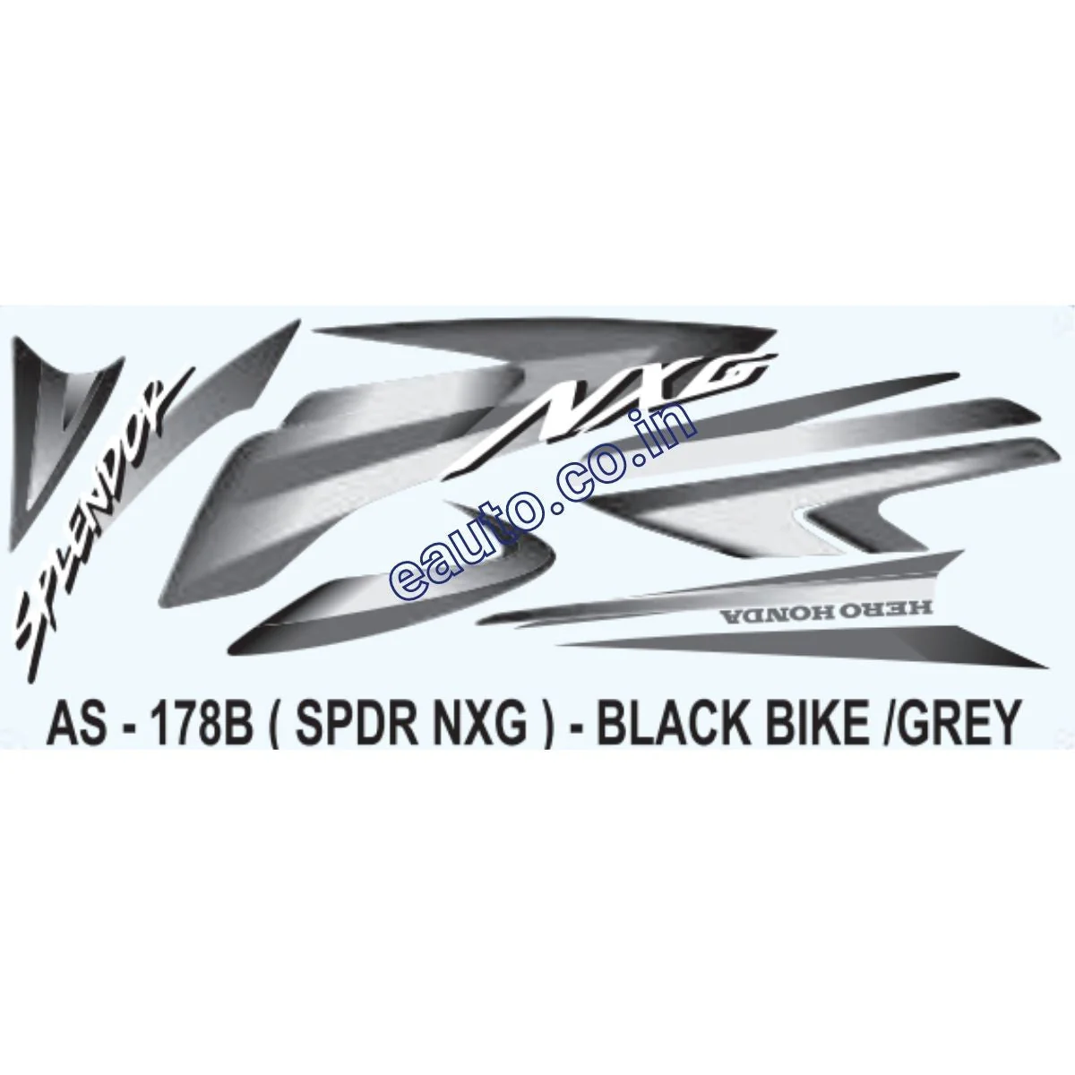 Graphics Sticker Set for Hero Honda Splendor NXG | Black Vehicle | Grey Sticker | Both Sides