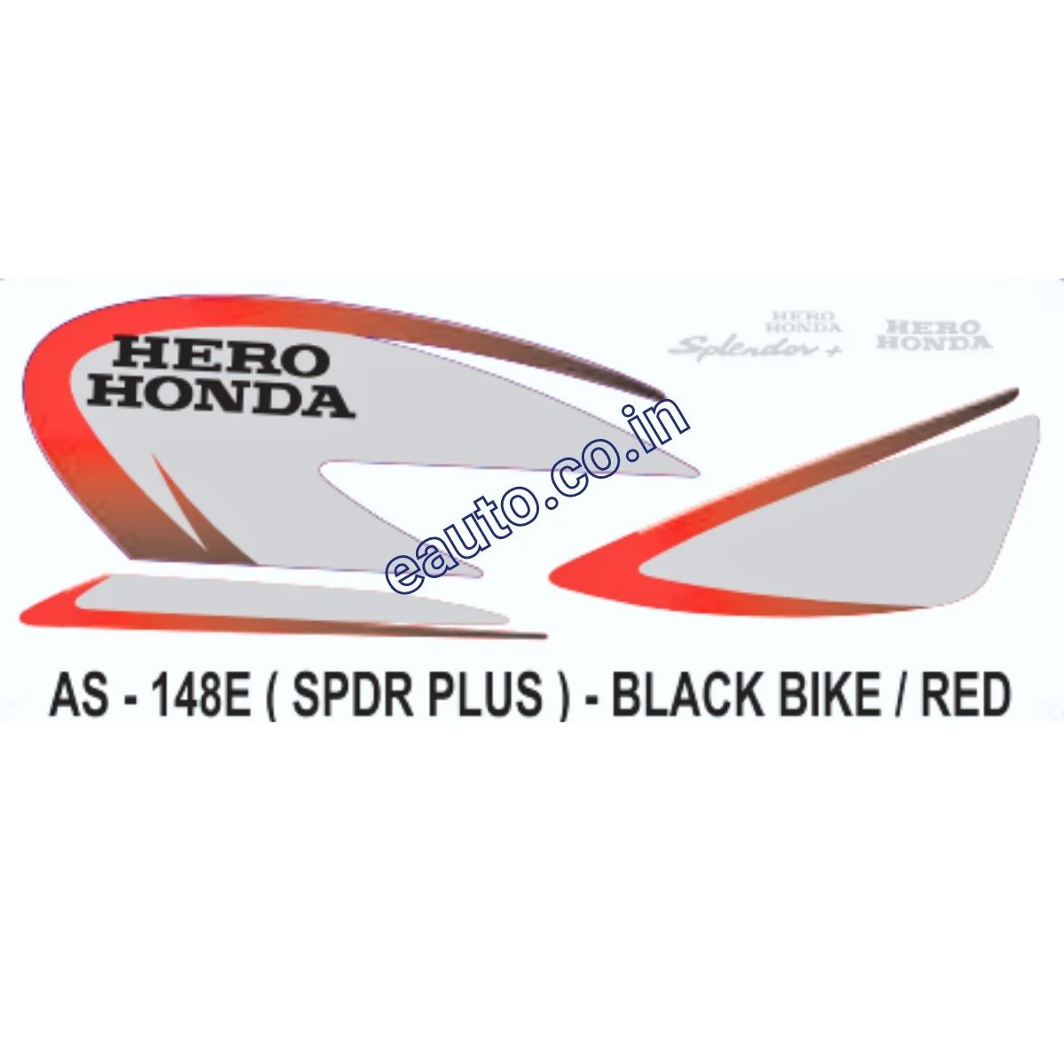 Graphics Sticker Set for Hero Honda Splendor Plus | Black Vehicle | Red Sticker | Both Sides