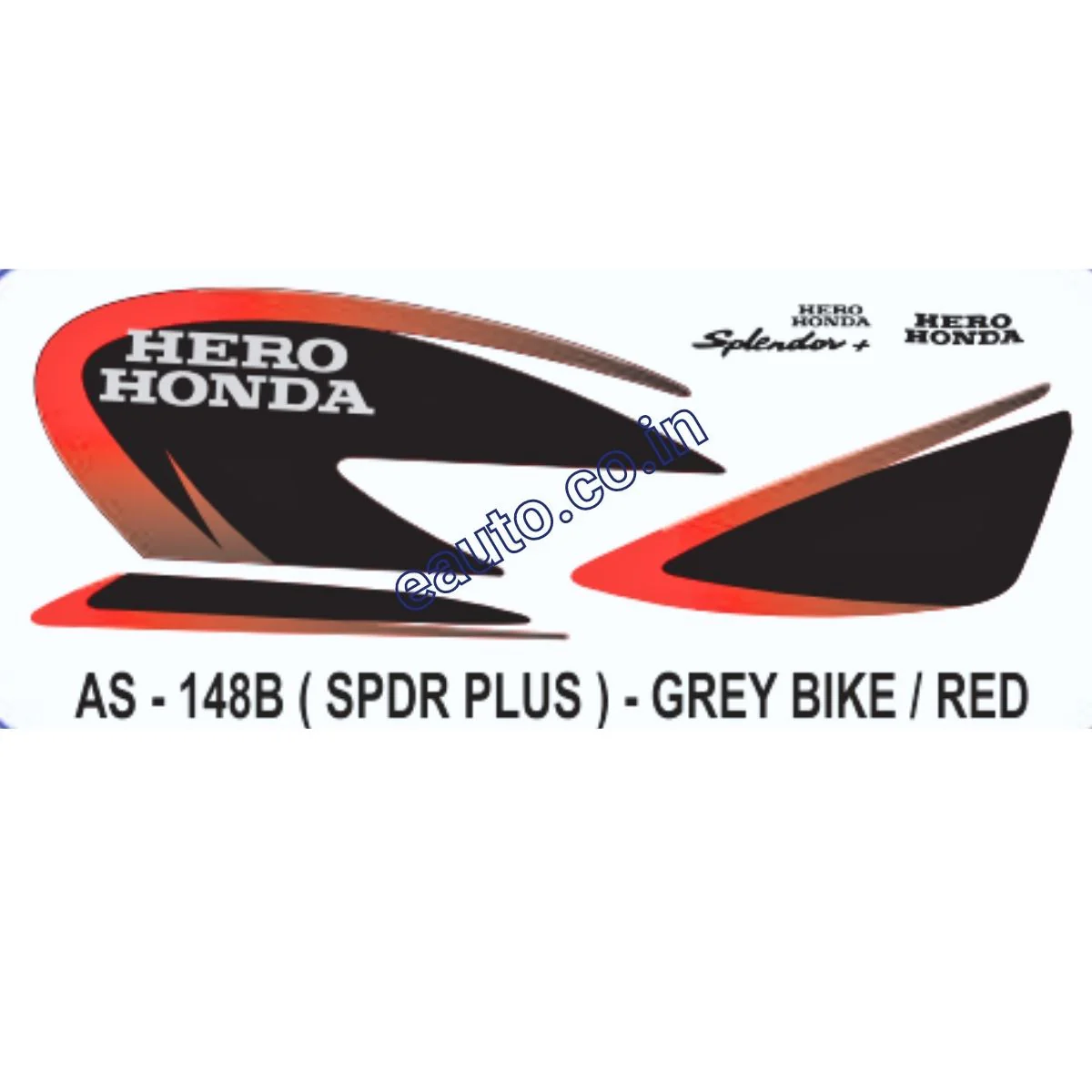 Graphics Sticker Set for Hero Honda Splendor Plus | Grey Vehicle | Red Sticker | Both Sides