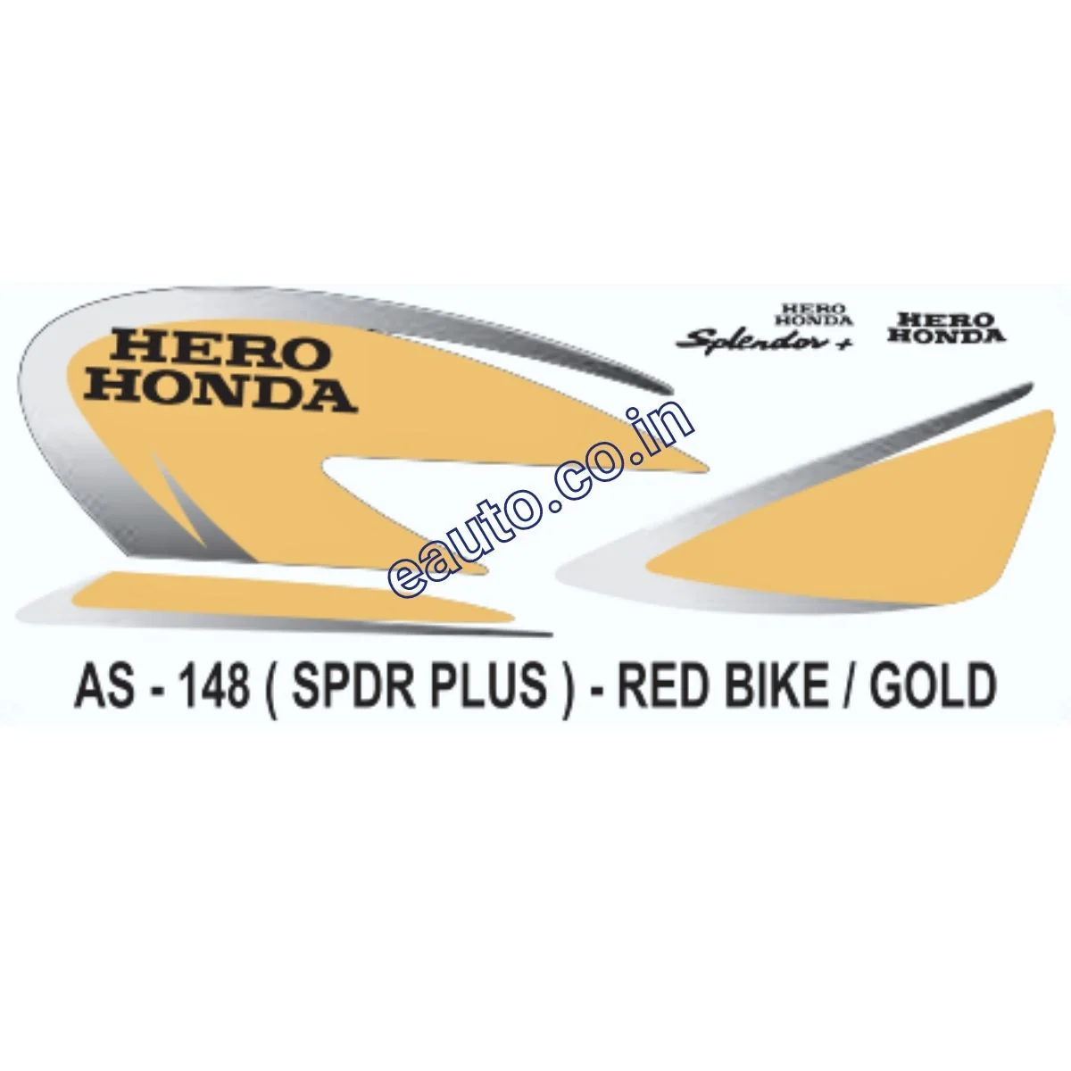 Graphics Sticker Set for Hero Honda Splendor Plus | Red Vehicle | Gold Sticker | Both Sides
