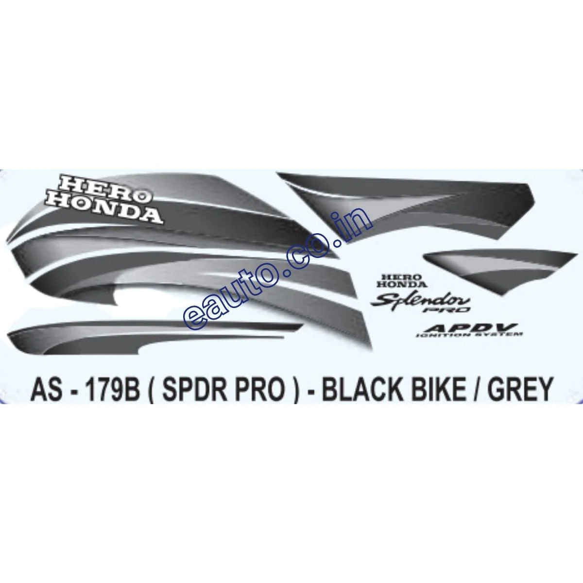 Graphics Sticker Set for Hero Honda Splendor Pro | Black Vehicle | Grey Sticker | Both Sides
