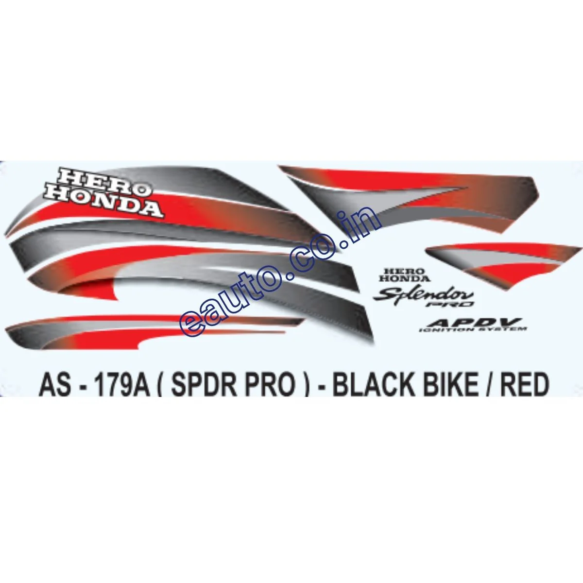 Graphics Sticker Set for Hero Honda Splendor Pro | Black Vehicle | Red Sticker | Both Sides