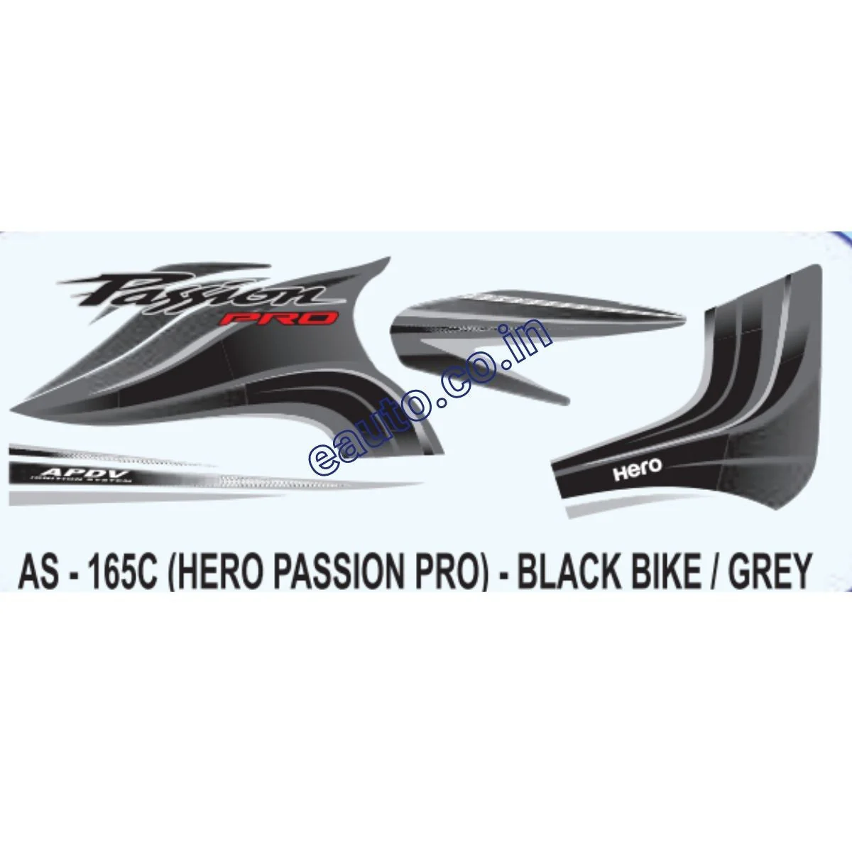Graphics Sticker Set for Hero Passion Pro | Black Vehicle | Grey Sticker | Both Sides