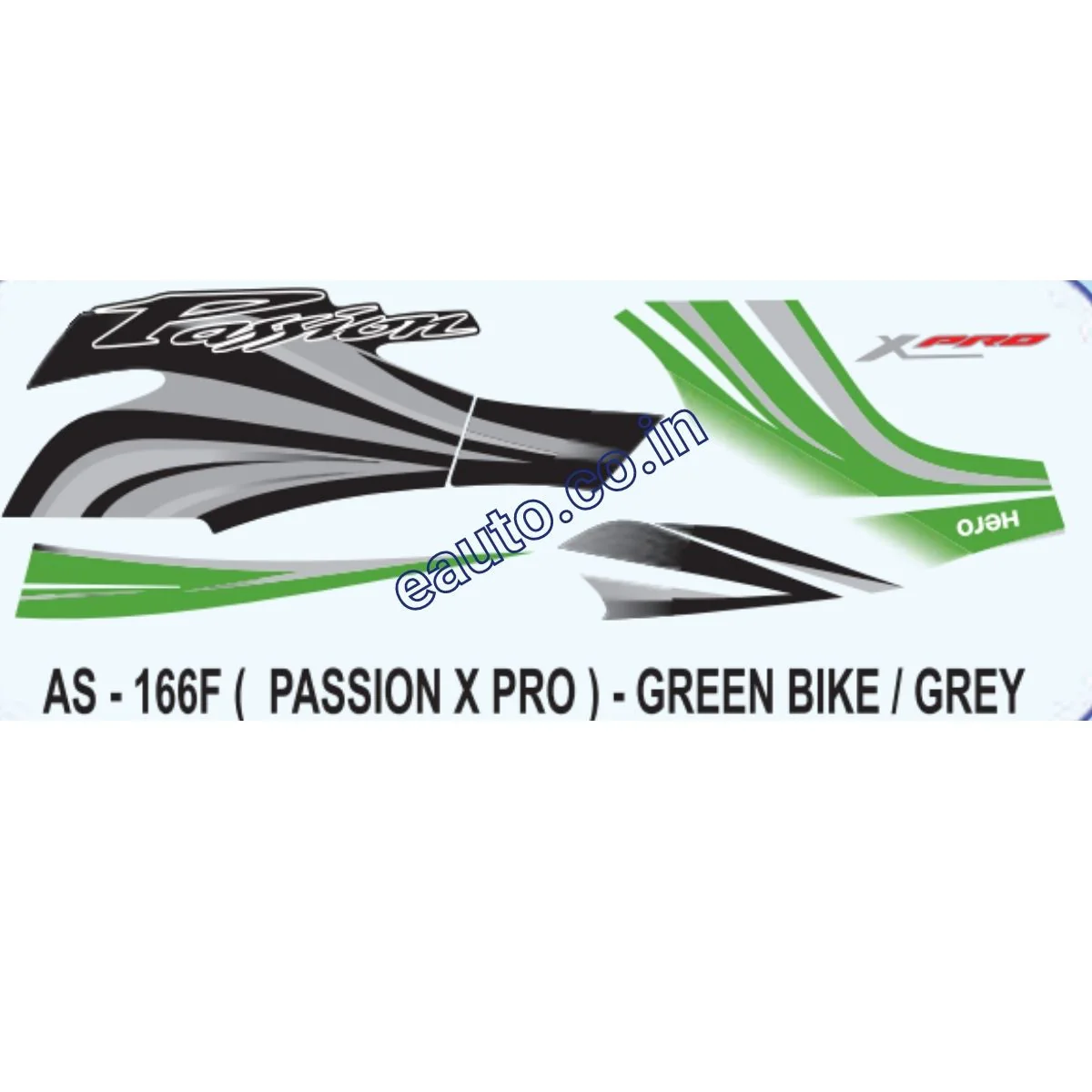 Graphics Sticker Set for Hero Passion X Pro | Green Vehicle | Grey Sticker | Both Sides