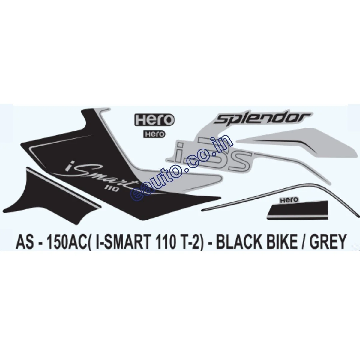 Graphics Sticker Set for Hero Splendor iSmart 110 i3S | Type 2 | Black Vehicle | Grey Sticker | Both Sides