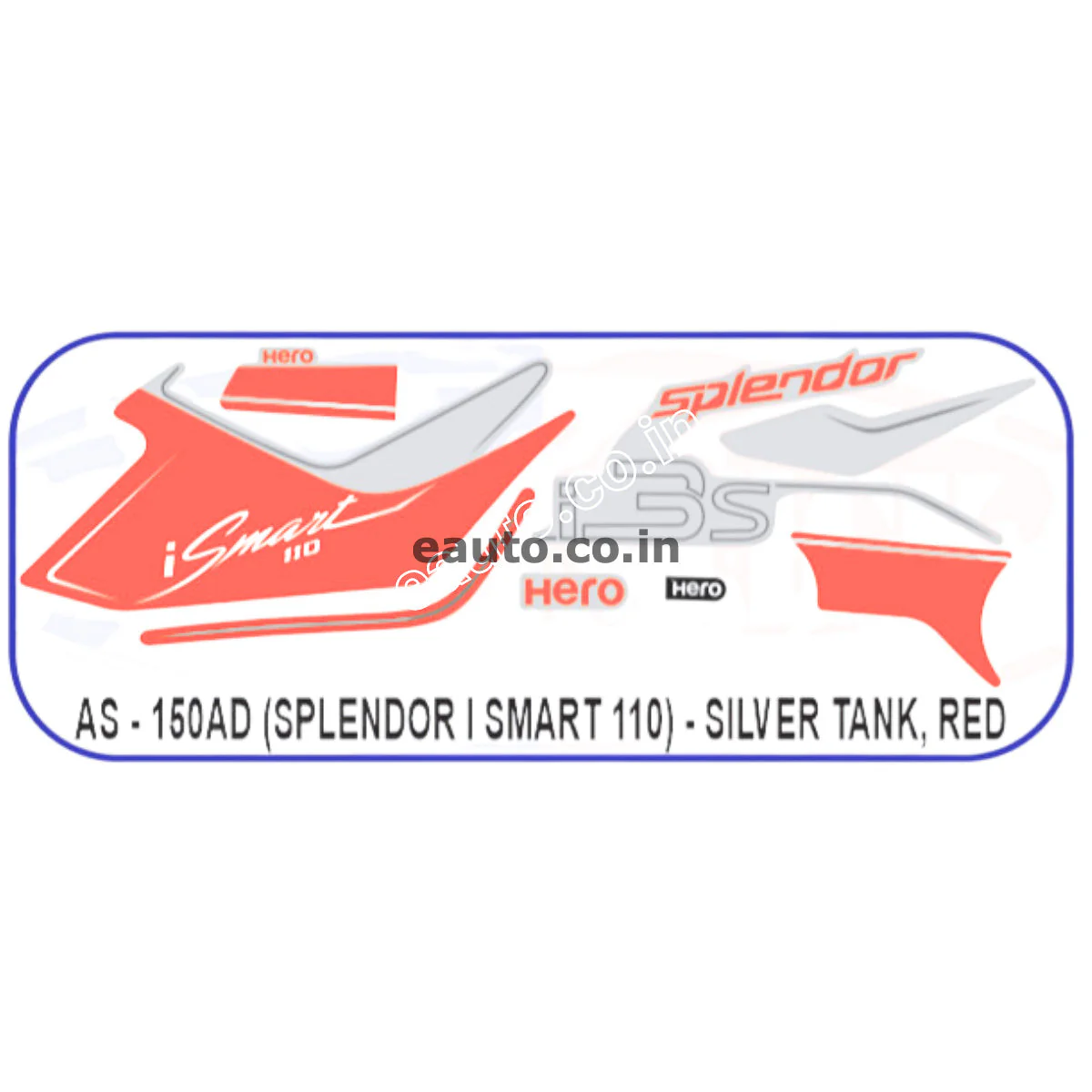 Graphics Sticker Set for Hero Splendor iSmart 110 | Silver Tank & Red Sticker | Both Sides