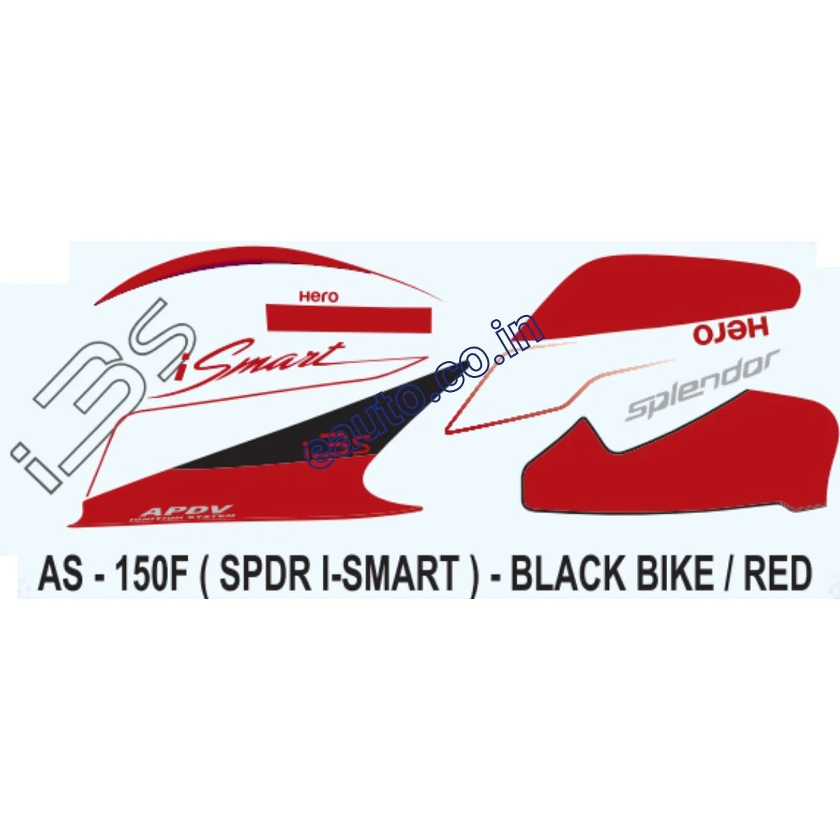 Graphics Sticker Set for Hero Splendor iSmart i3S | Black Vehicle | Red Sticker | Both Sides