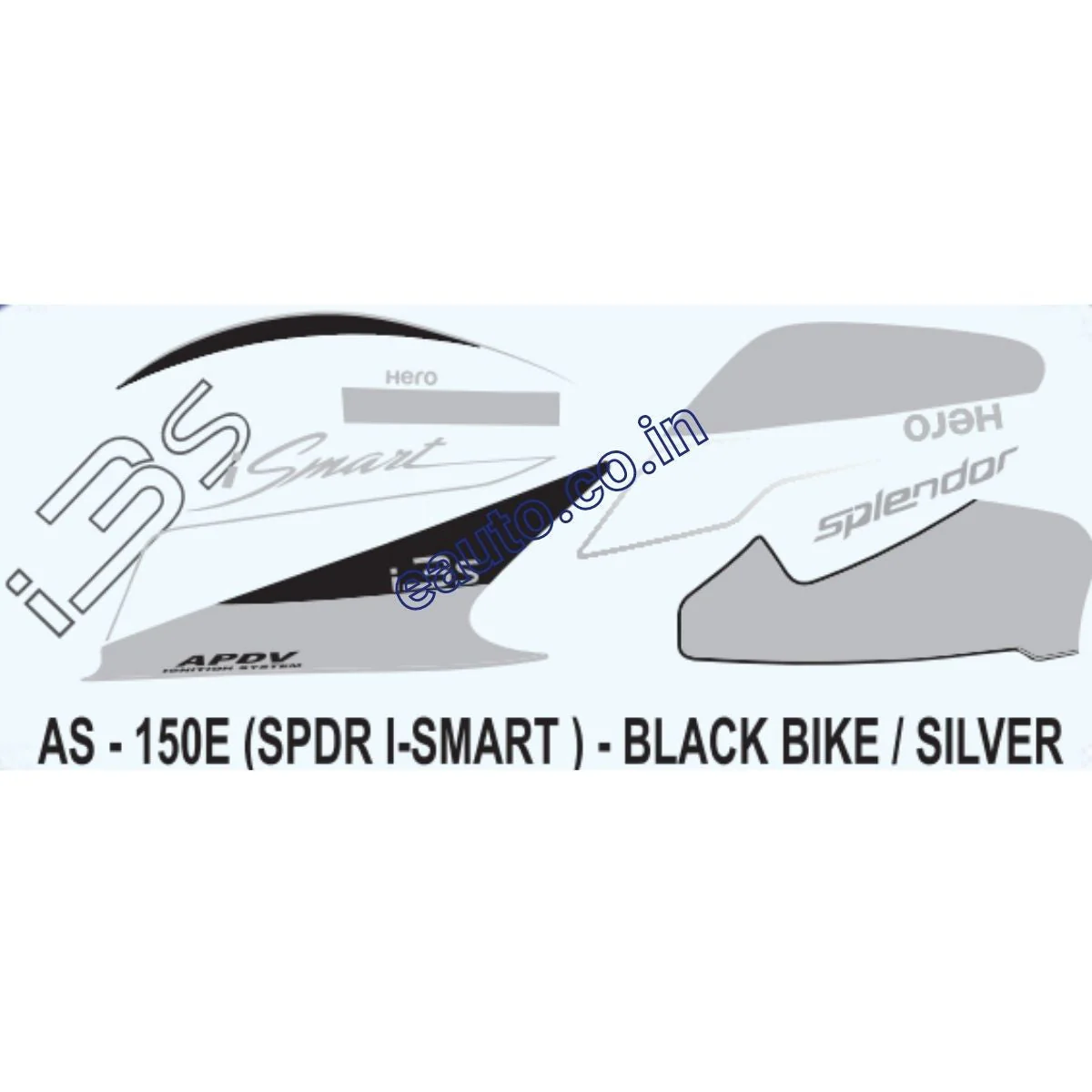 Graphics Sticker Set for Hero Splendor iSmart i3S | Black Vehicle | Silver Sticker | Both Sides