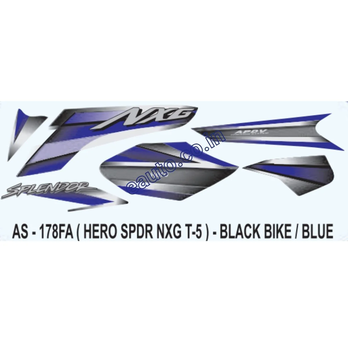 Graphics Sticker Set for Hero Splendor NXG | Type 5 | Black Vehicle | Blue Sticker | Both Sides