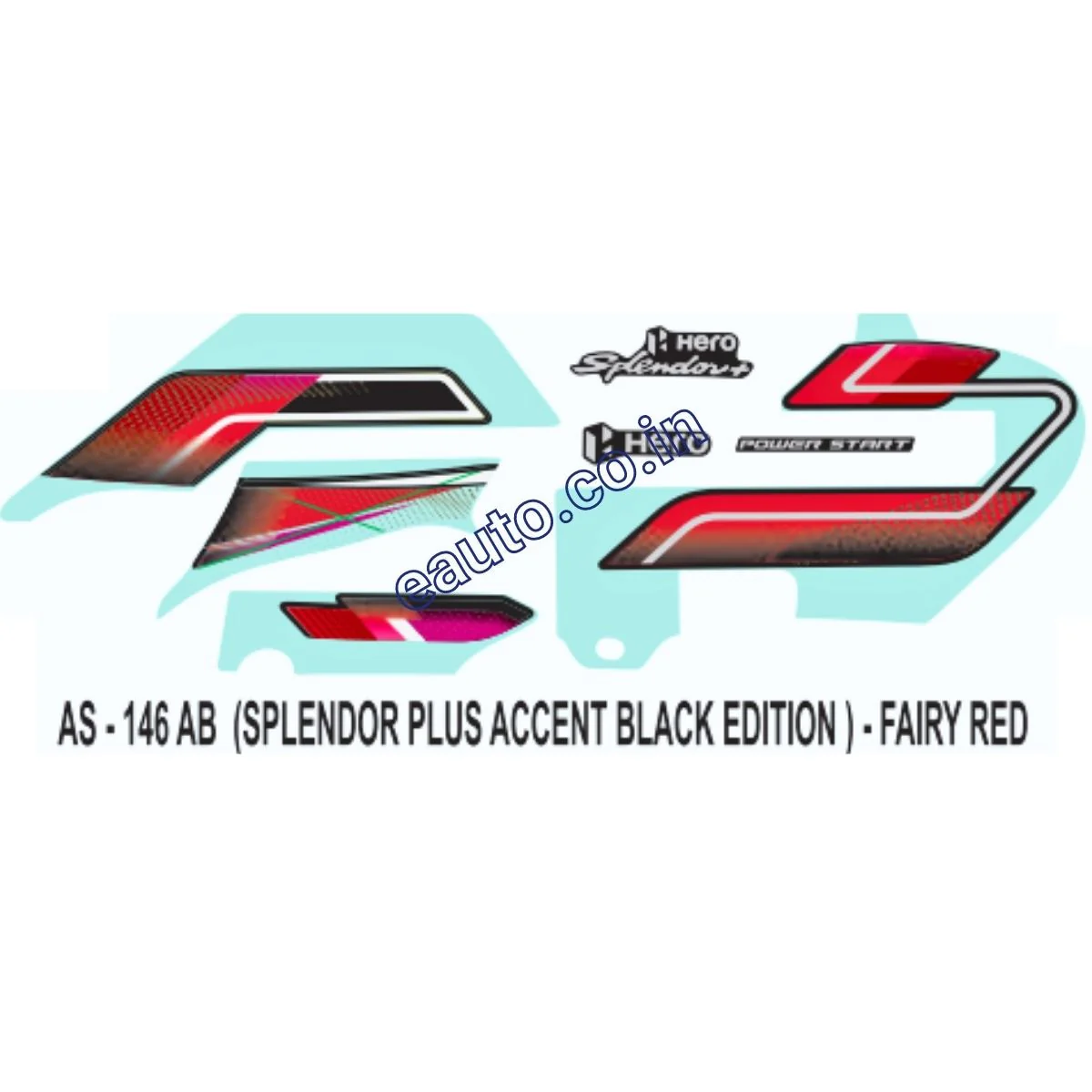 Graphics Sticker Set for Hero Splendor Plus | Accent Black Edition | Fiery Red Sticker | Both Sides